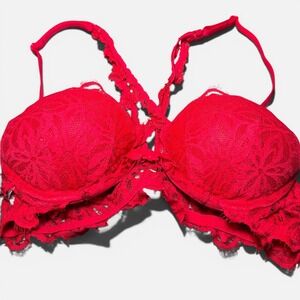 Victoria's Secret PINK Date Push Up Bra Red Lace Racerback Front Close 32B